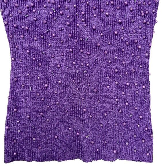 Vintage 90s Purple Silk Beaded Classy Fairycore Sleeveless Knit Tank Top / Small - Picture 6 of 8